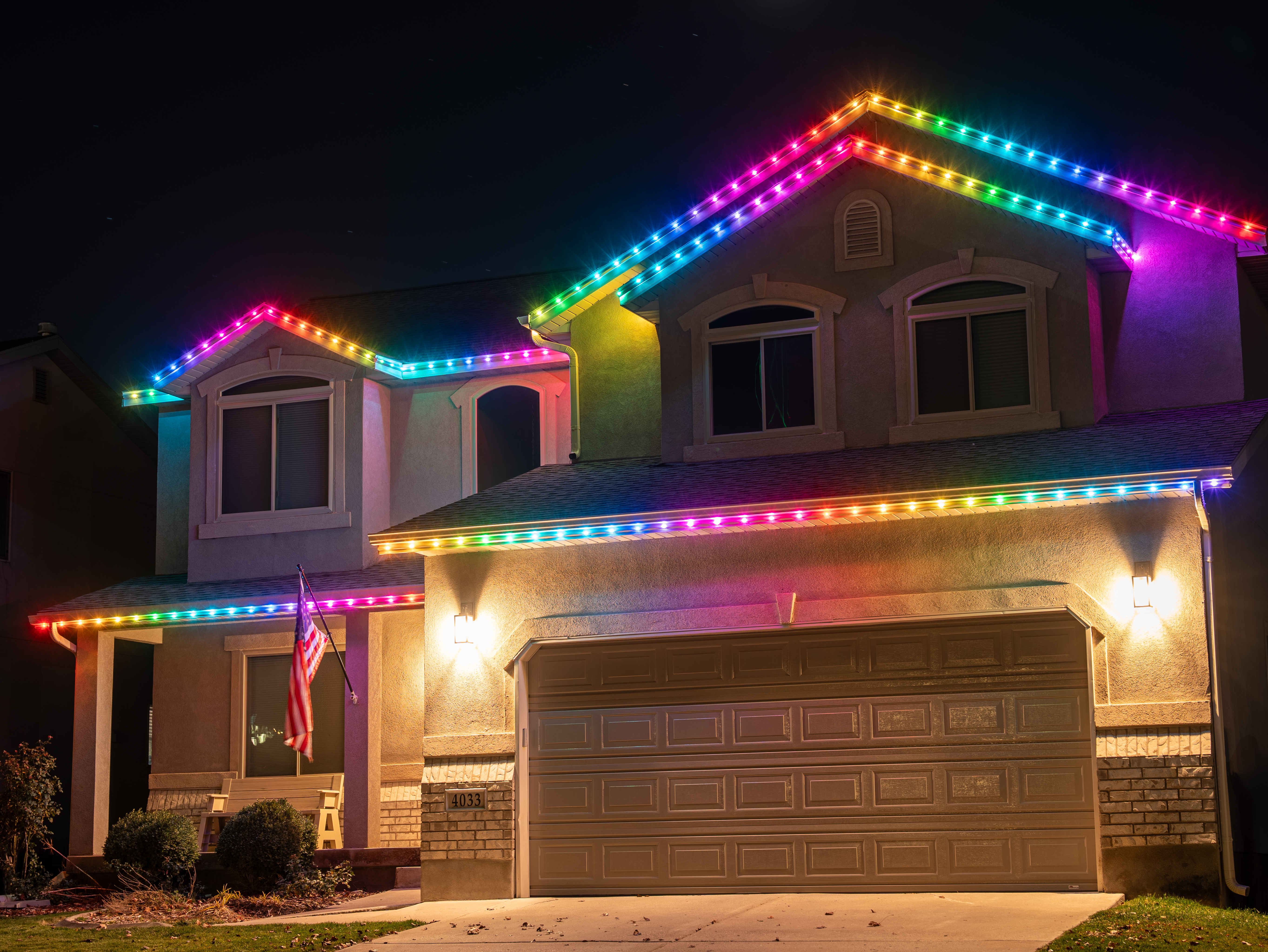 Home with EverLights permanent lighting turned on at night